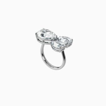 Millenia cocktail ring, Pear cut crystals, White, Rhodium plated